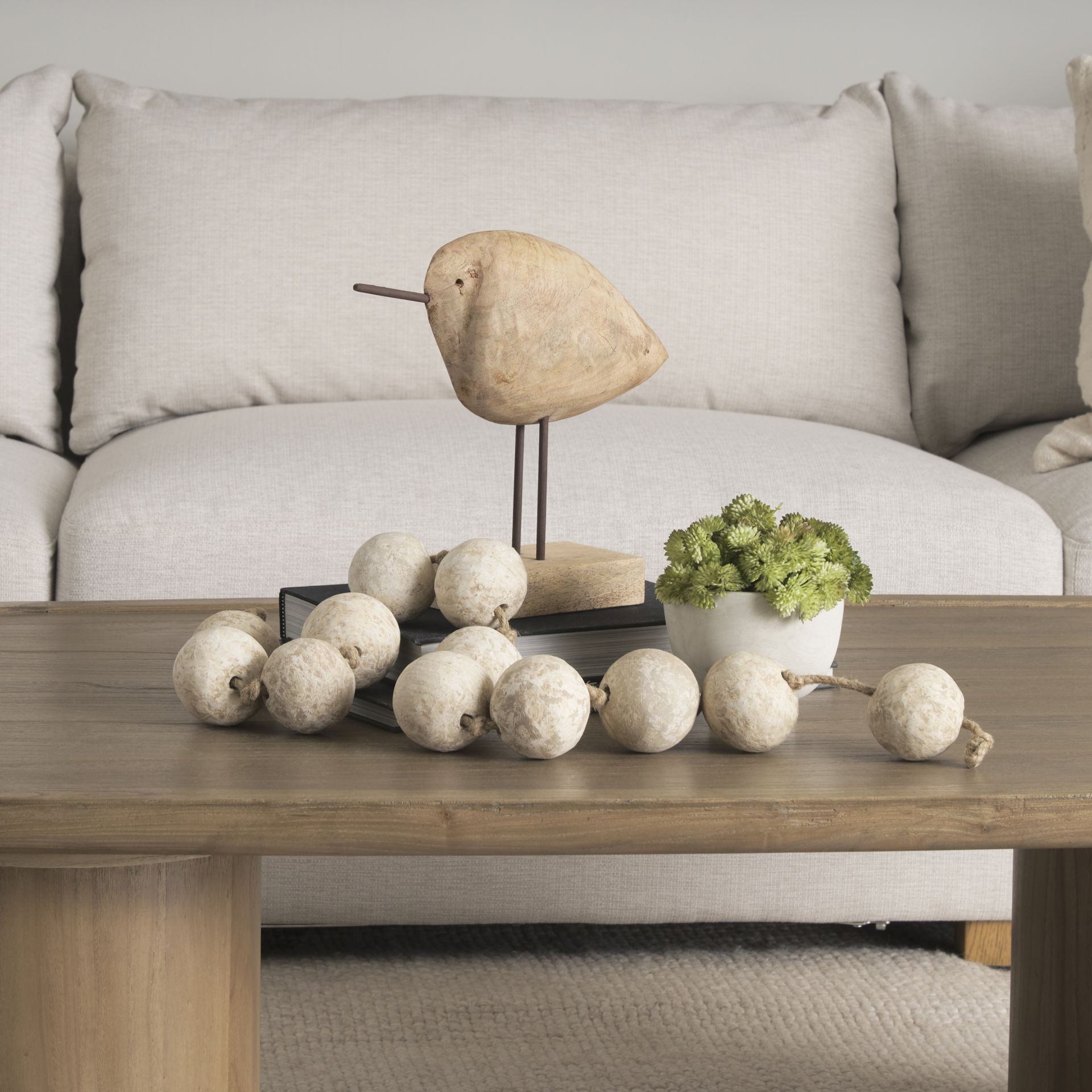 Varamala Beige Paper Mache Sphere Garland, Decorative Object by Mercana, 40" length x 2.5" width x 2.5" height View 4