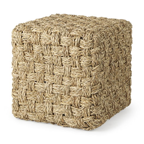 Adele   Medium Brown Seagrass Woven Square Pouf