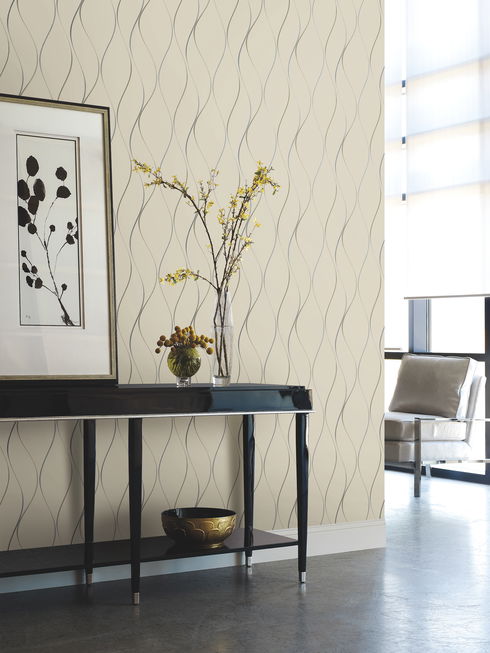 Wavy Stripe Beige Metallic Wallpaper