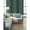 Vertical Blossoms Teal Metallic Wallpaper, by York Wall, 33' length x 1'8.5" width x 0.02" depth thumbnail 4