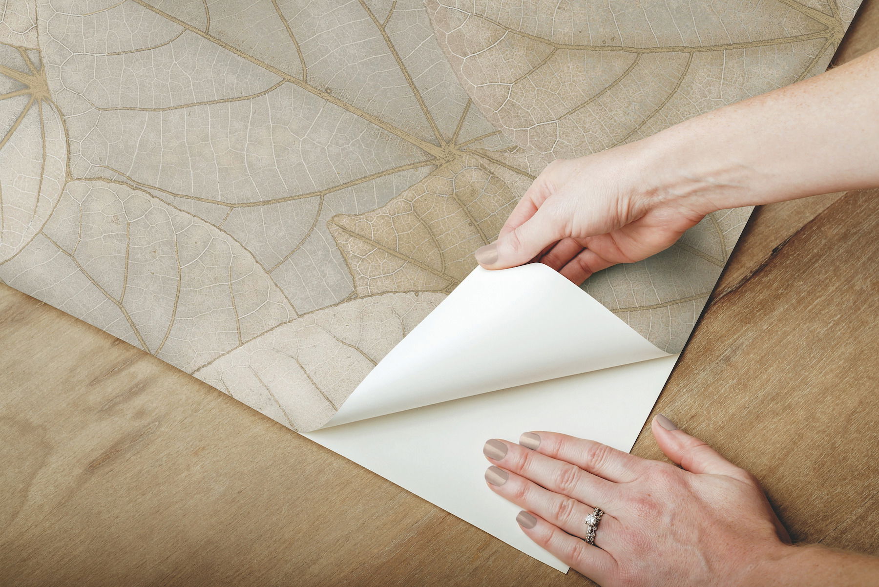 Leaf Concerto Warm Taupe Peel & Stick Wallpaper large image 