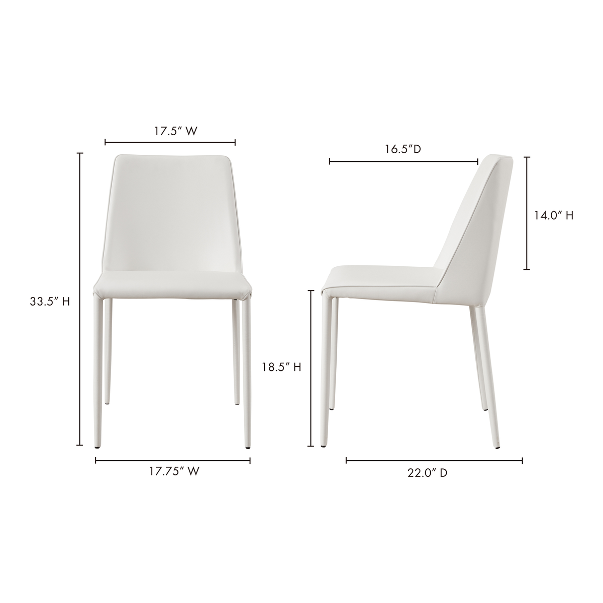 Nora Dining Chair White Vegan Leather - Set Of Two, by Moe's Home, 17.75" width x 32" height x 22" depth View 10