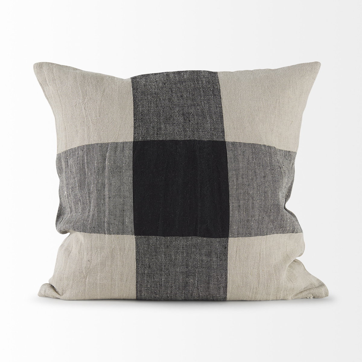 Raquel 18L x 18W Beige and Black Fabric Plaid Decorative Pillow Cover, by Mercana, 18" length x 18" width x 0.2" height View 6