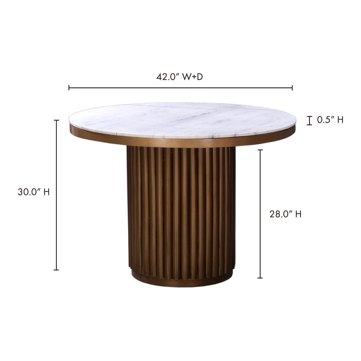 Tower Dining Table White Marble, by Moe's Home, 42" width x 30" height x 42" depth View 6