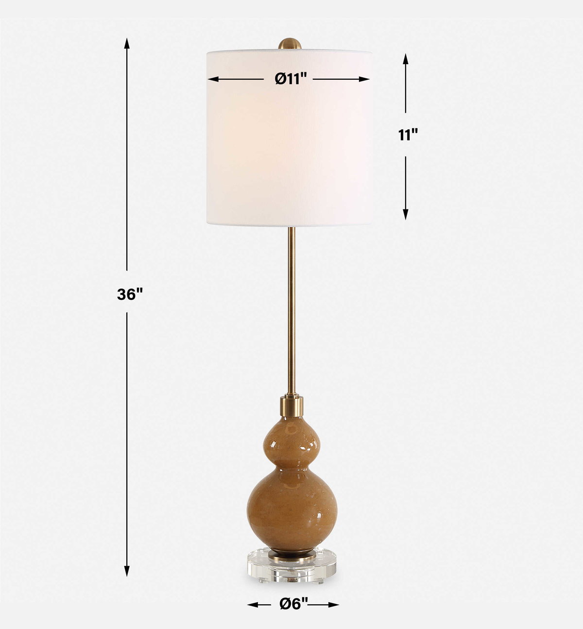 Sienna Caramel Glass Buffet Lamp, Table Lamp by Uttermost, 11" width x 36" height x 11" depth View 3