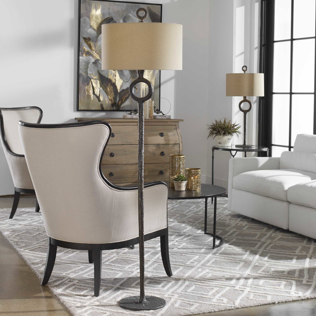 Ferro Cast Iron Floor Lamp, by Uttermost, 18" width x 66.25" height x 18" depth View 2