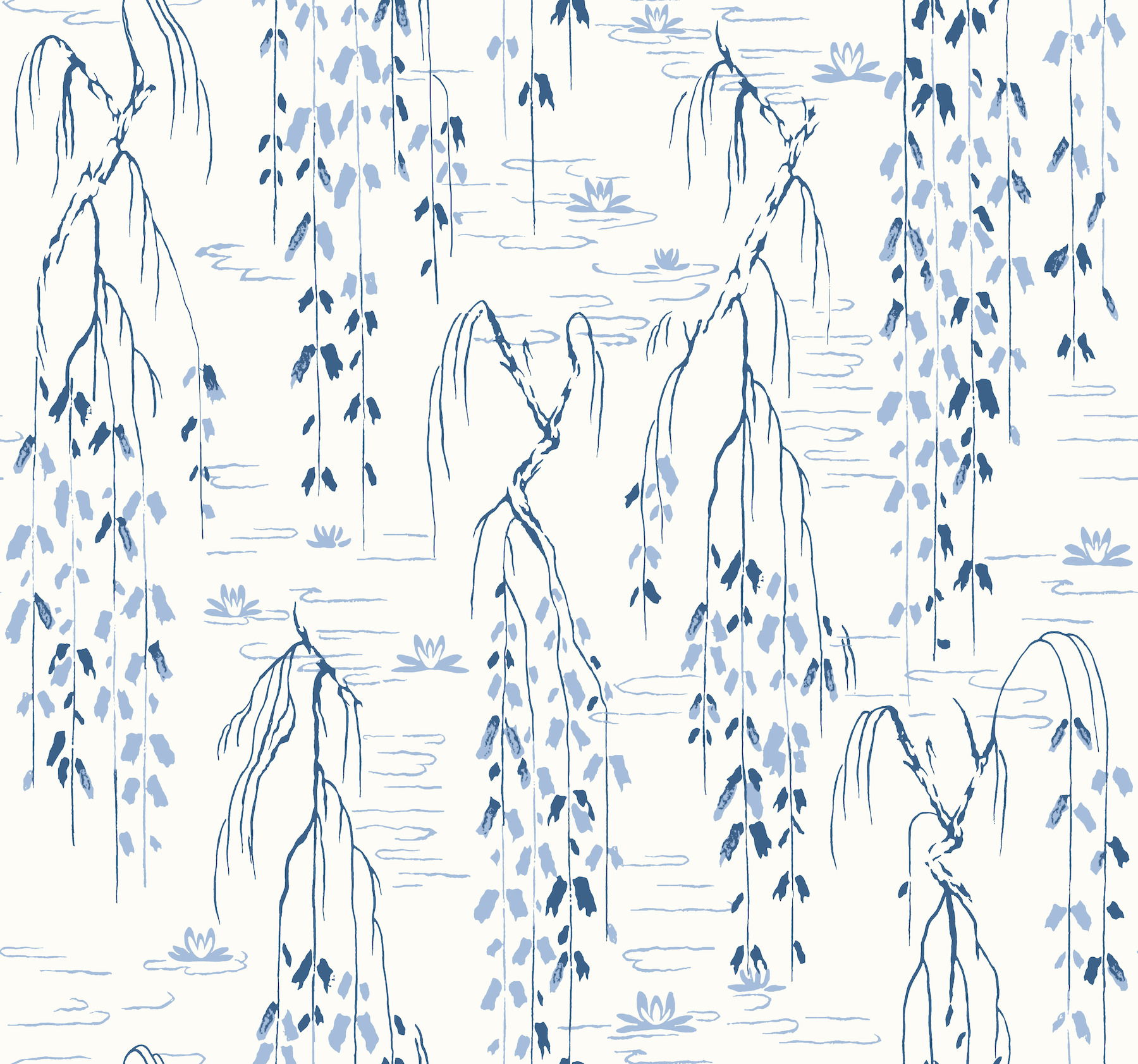 Willow Branches White & Blue Wallpaper large image 