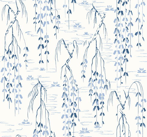 Willow Branches White & Blue Wallpaper