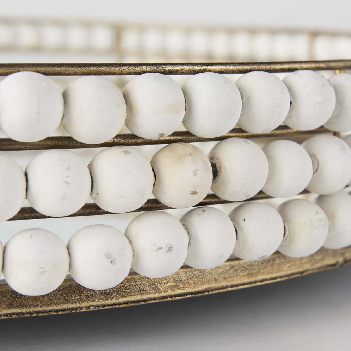 Decatur I 21L x 21W White Wooden Bead Mirrored Bottom Round Tray, Decorative Tray by Mercana, 21.26" length x 21.26" width x 3.94" height View 7