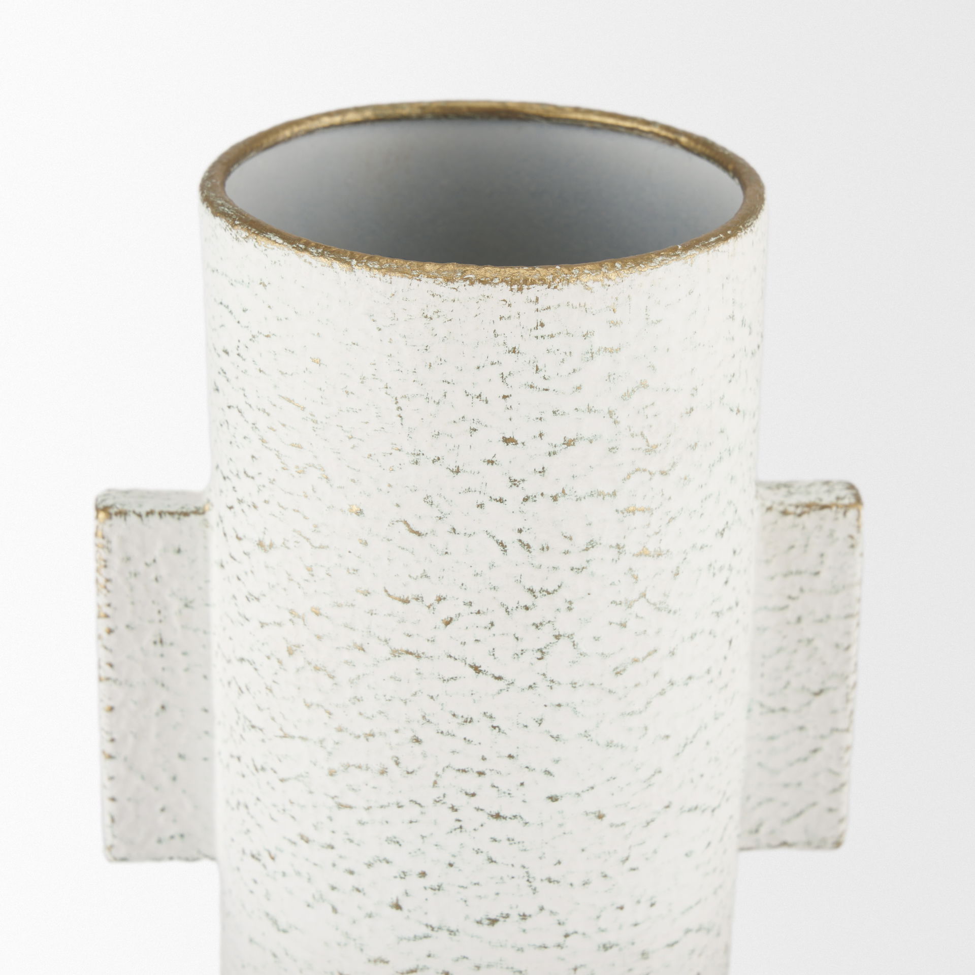 Torres Small Textured Off White with Gold Metal Vase, by Mercana, 7.87" length x 7.87" width x 12.6" height View 6