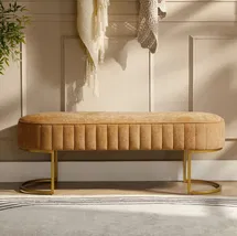 Online Designer Hallway/Entry Ferdinand Lawanda 46" Modern Polyester Upholstered Bench with Channel-Tufted Cushion and Metal Base