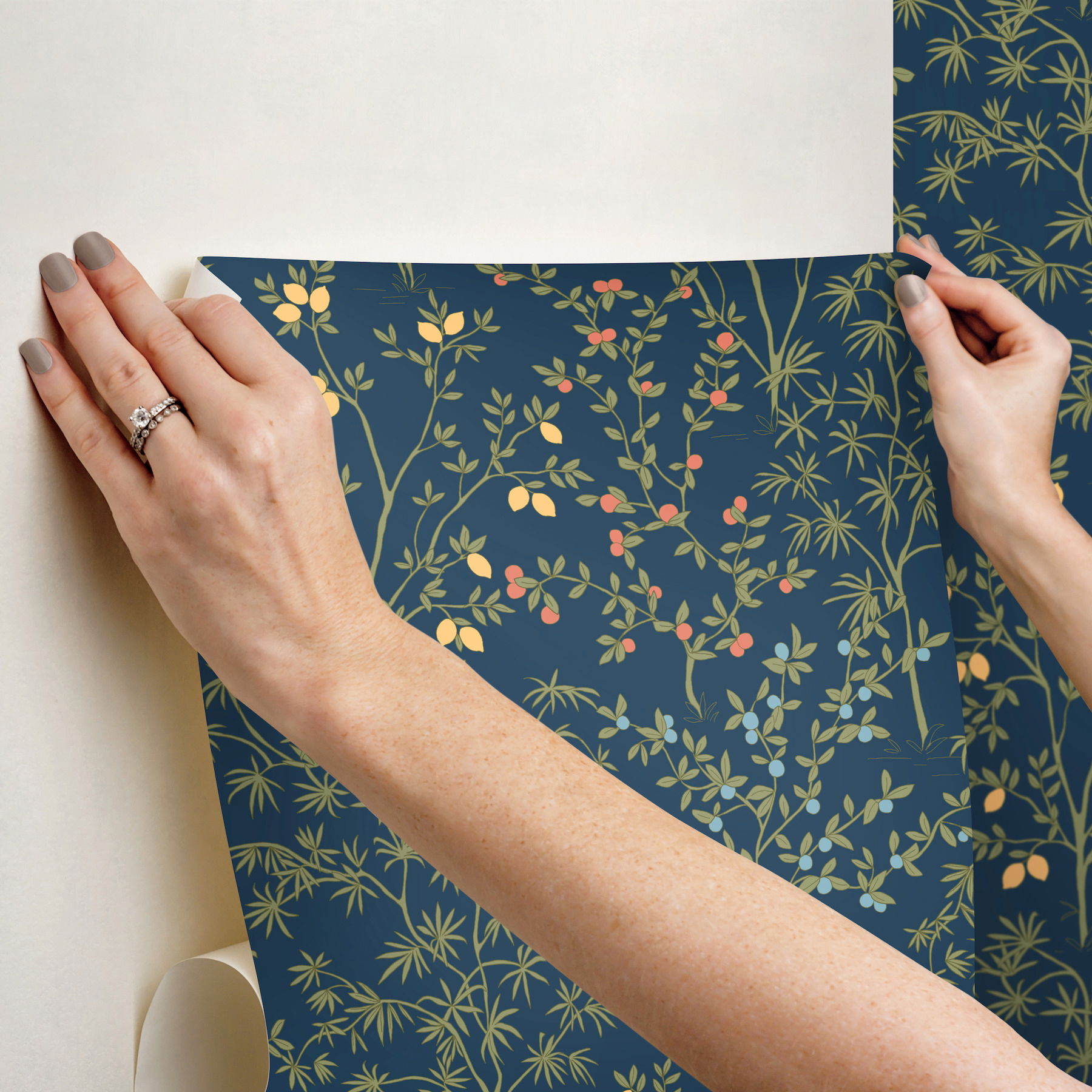 Lemon Grove Navy Peel & Stick Wallpaper large image 