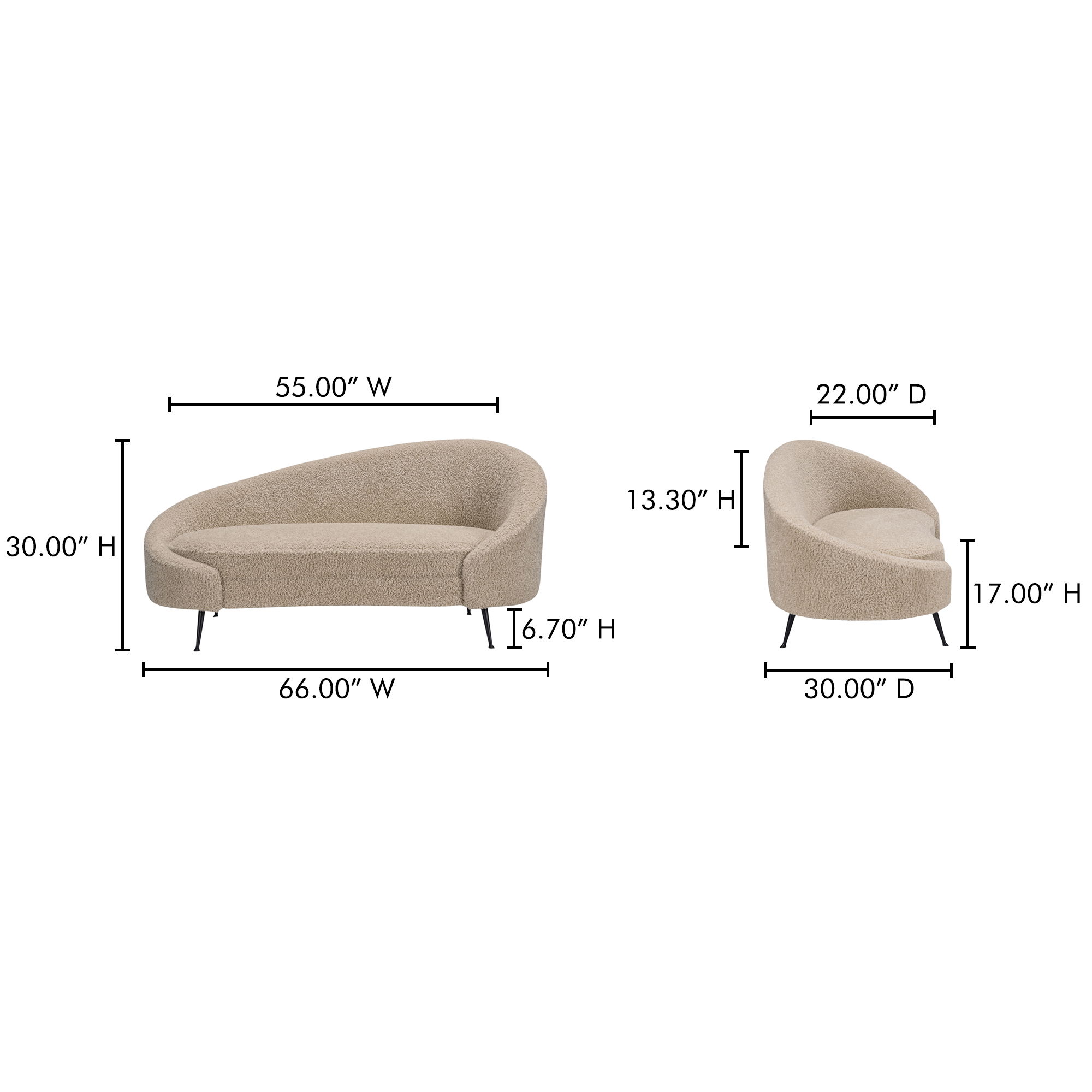 Abigail Chaise Light Brown Faux Shearling, Chaise Lounges & Daybed by Moe's Home, 66" width x 30" height x 30" depth View 8