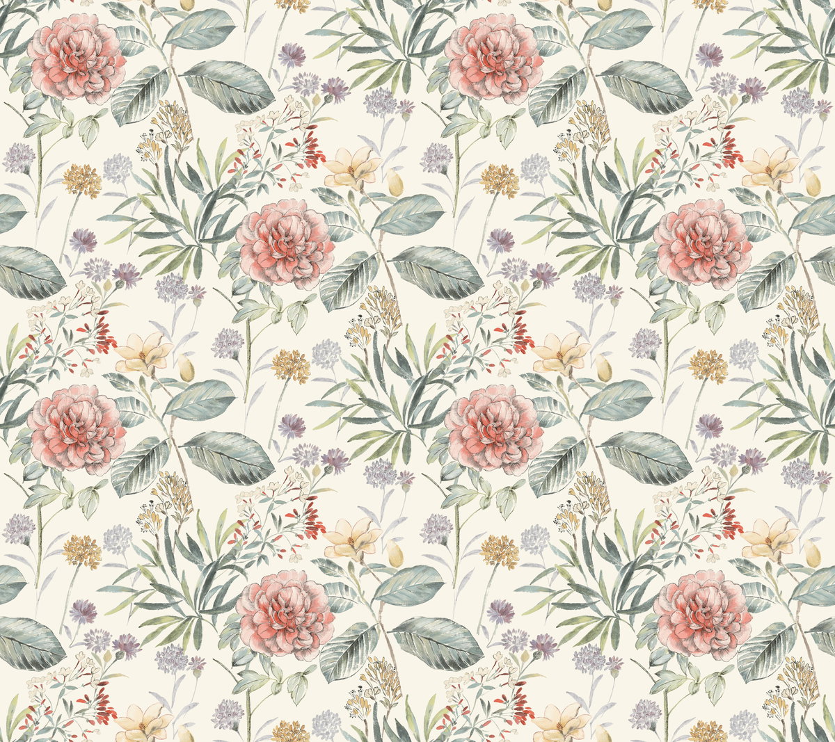 Midsummer Floral Coral Wallpaper, by York Wall, 27' length x 2'3" width x 0.02" depth