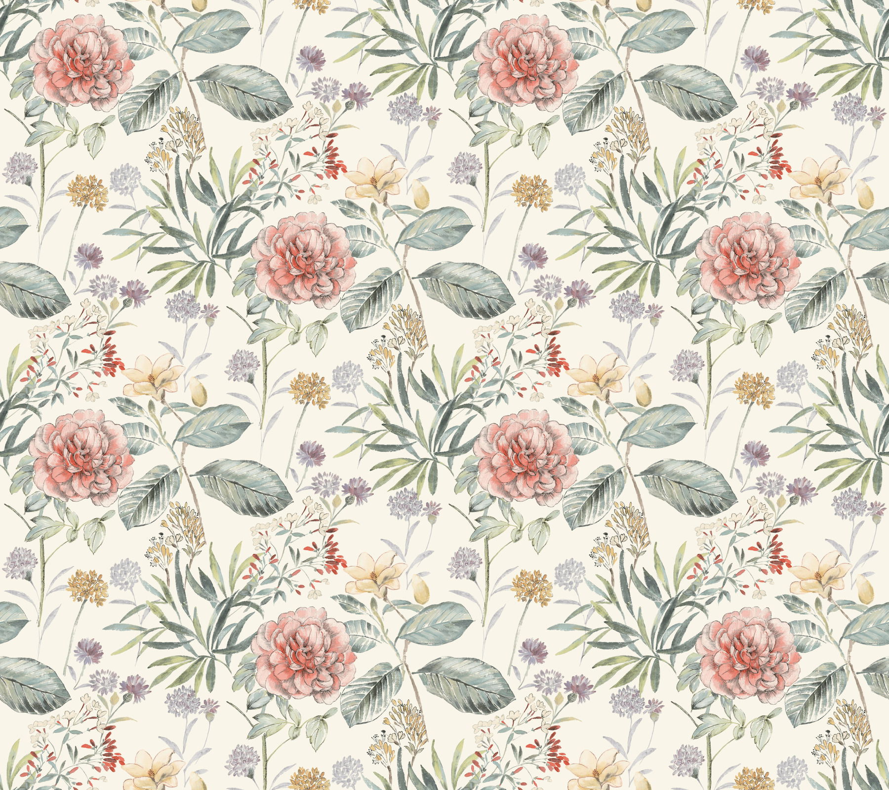 Midsummer Floral Coral Wallpaper large image 