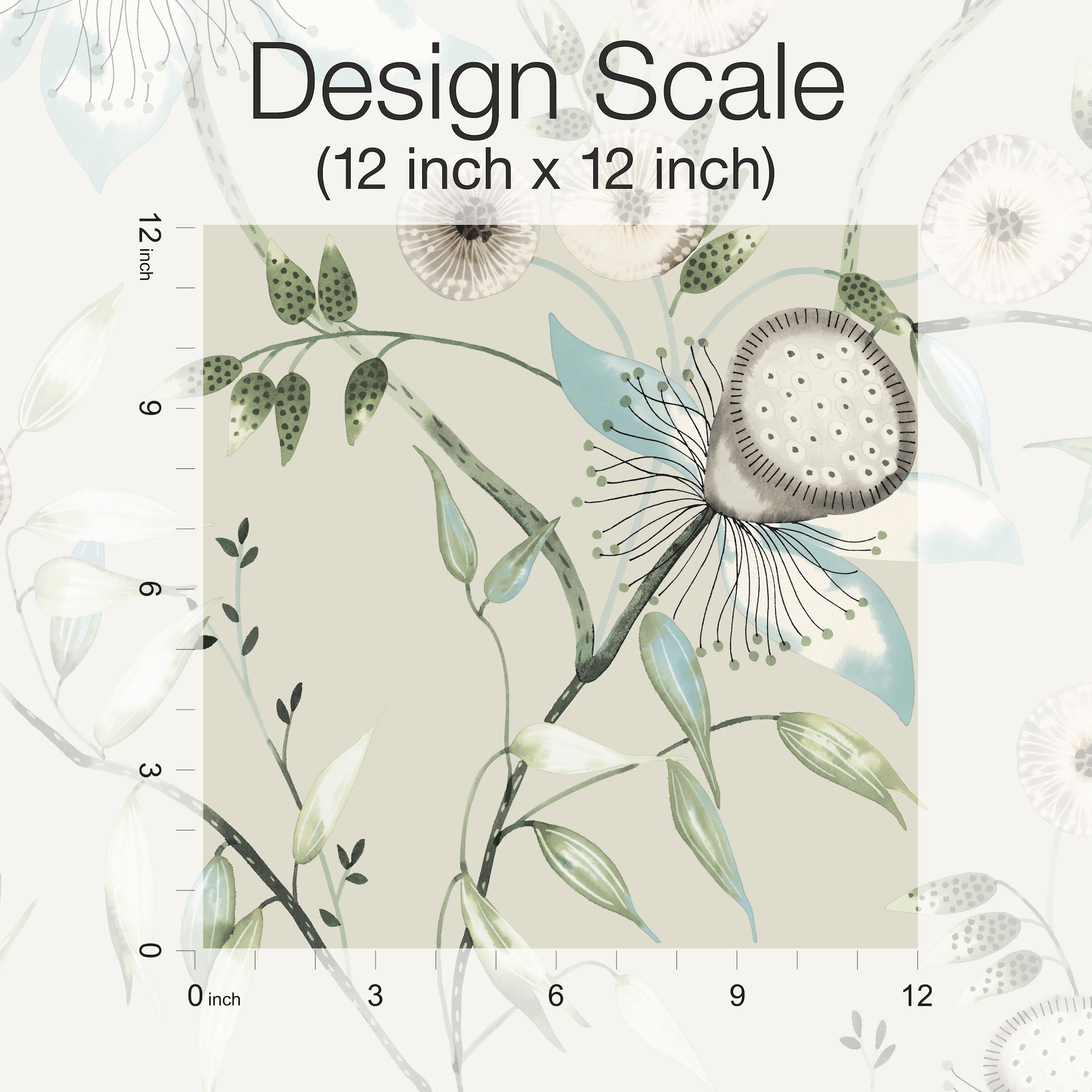 Dream Blossom Taupe & Aqua Wallpaper large image 