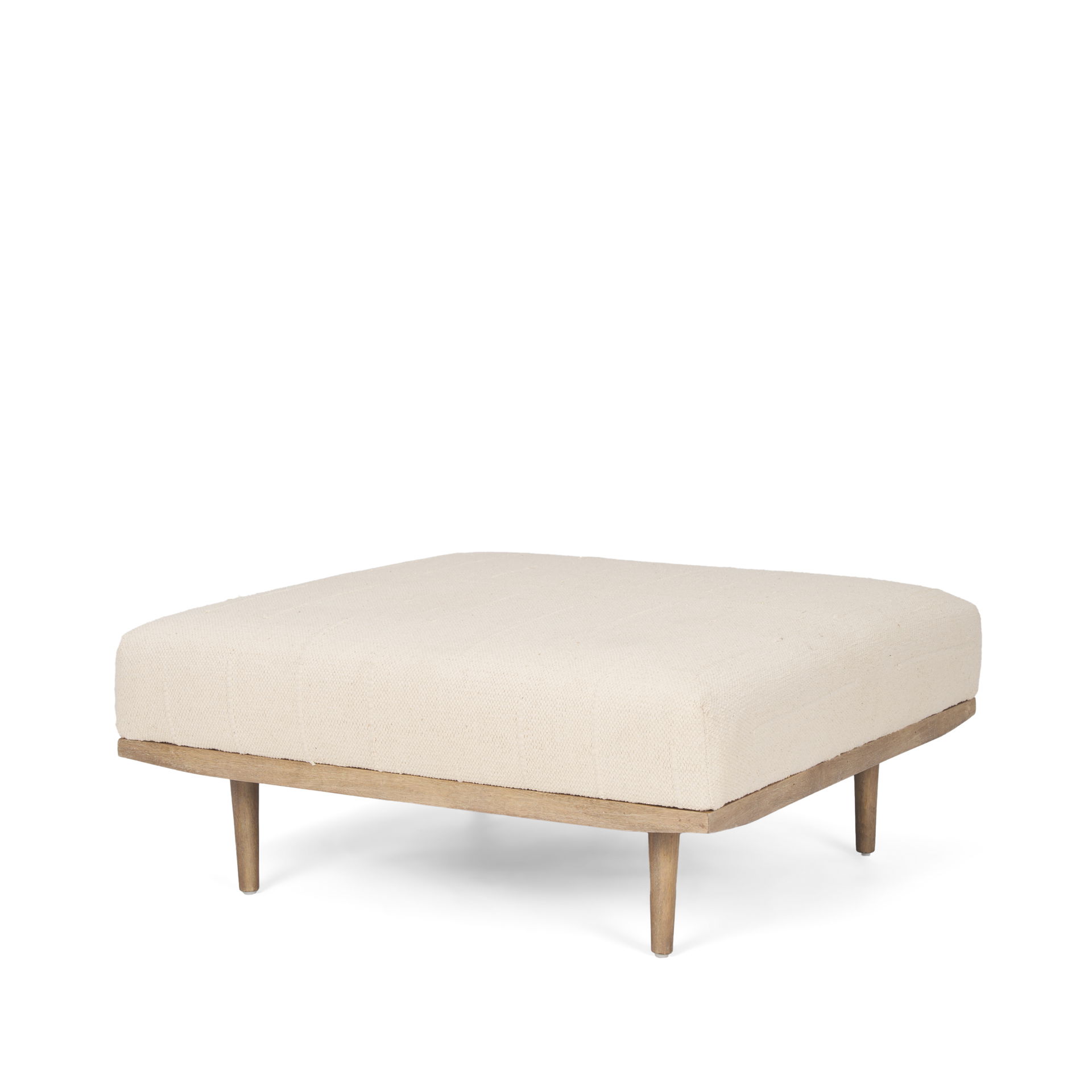Shae Brown Wood with Oatmeal Fabric Ottoman, by Mercana, 37" length x 37" width x 16" height View 1