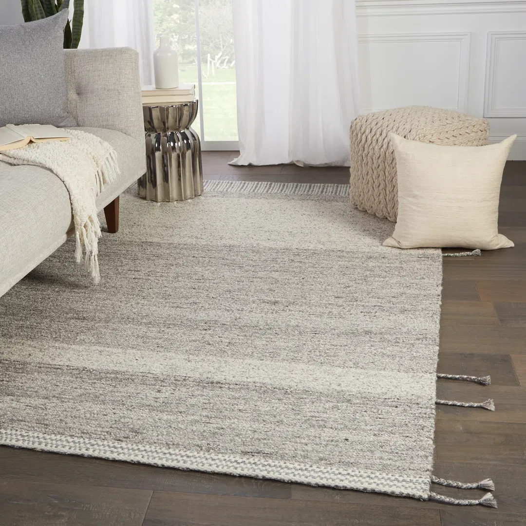 Striped Handmade Handwoven Wool Gray Area Rug large image 