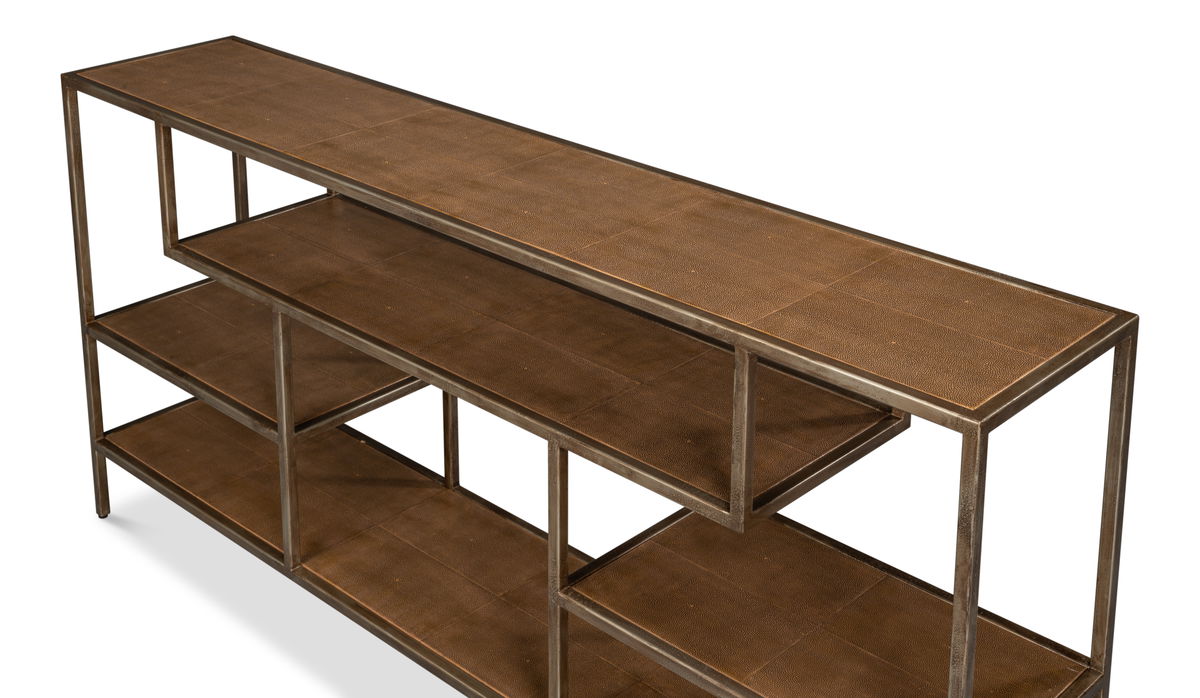 Cullum Shagreen Console  Tawny Brown, by Sarreid, 1'2" length x 5'11" width x 2'9" height View 10