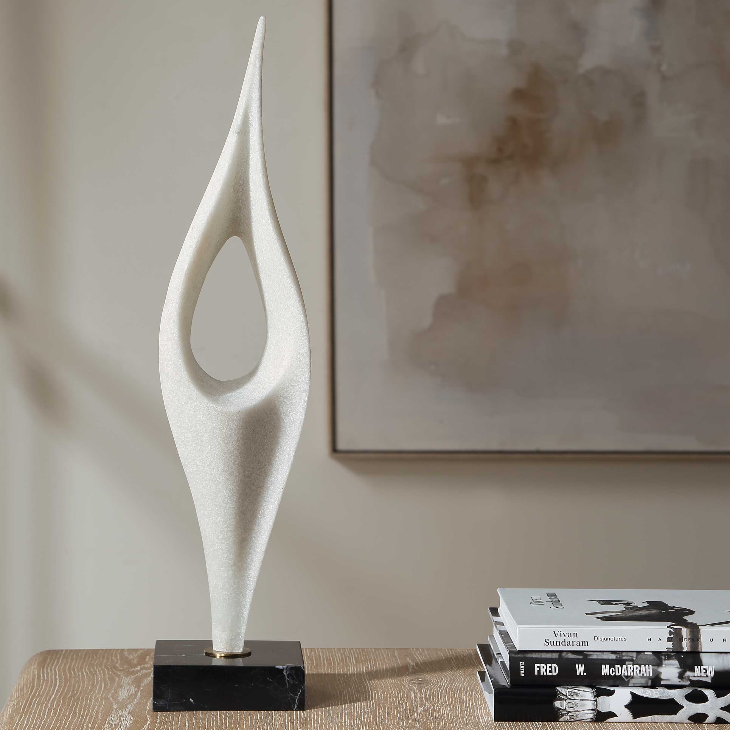 Fluid Drop White Stone Sculpture, Decorative by Uttermost, 5" width x 24.25" height x 5" depth View 3