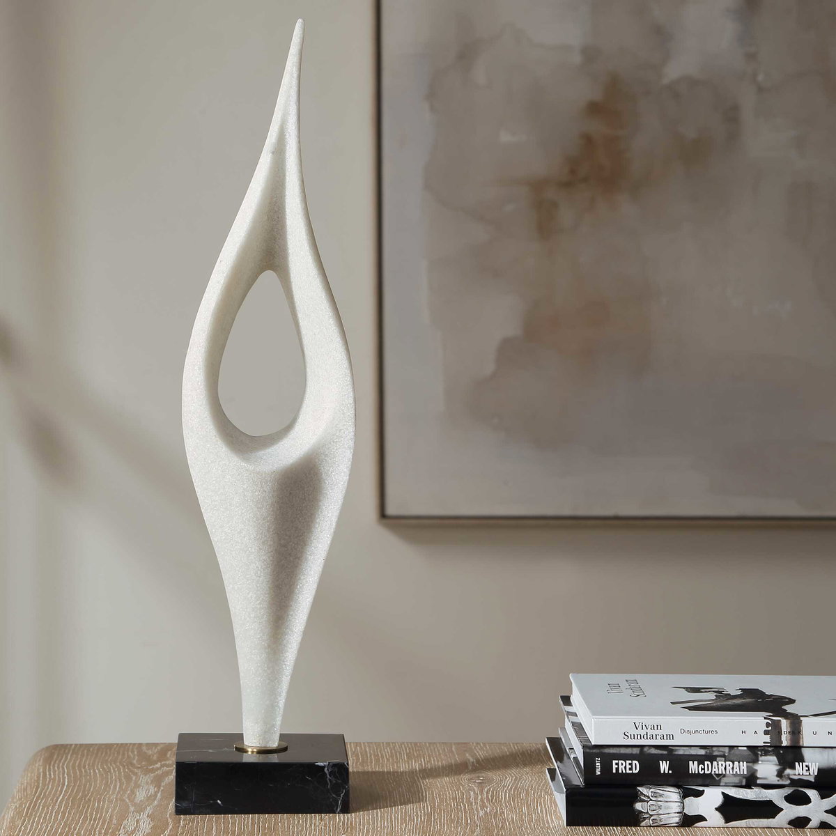 Fluid Drop White Stone Sculpture, Figurines & Statue by Uttermost, 5" width x 24.25" height x 5" depth View 3