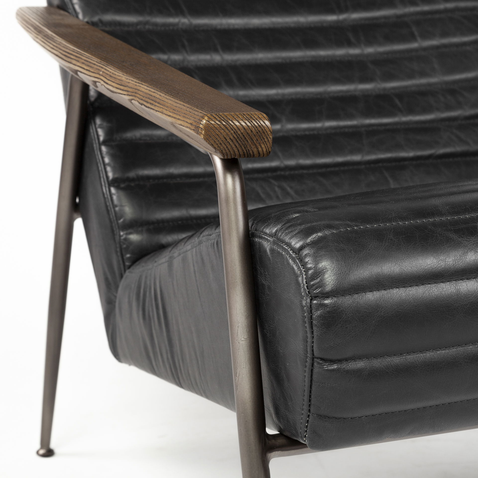Grosjean Black Leather Wrap Metal Frame Accent Chair large image 
