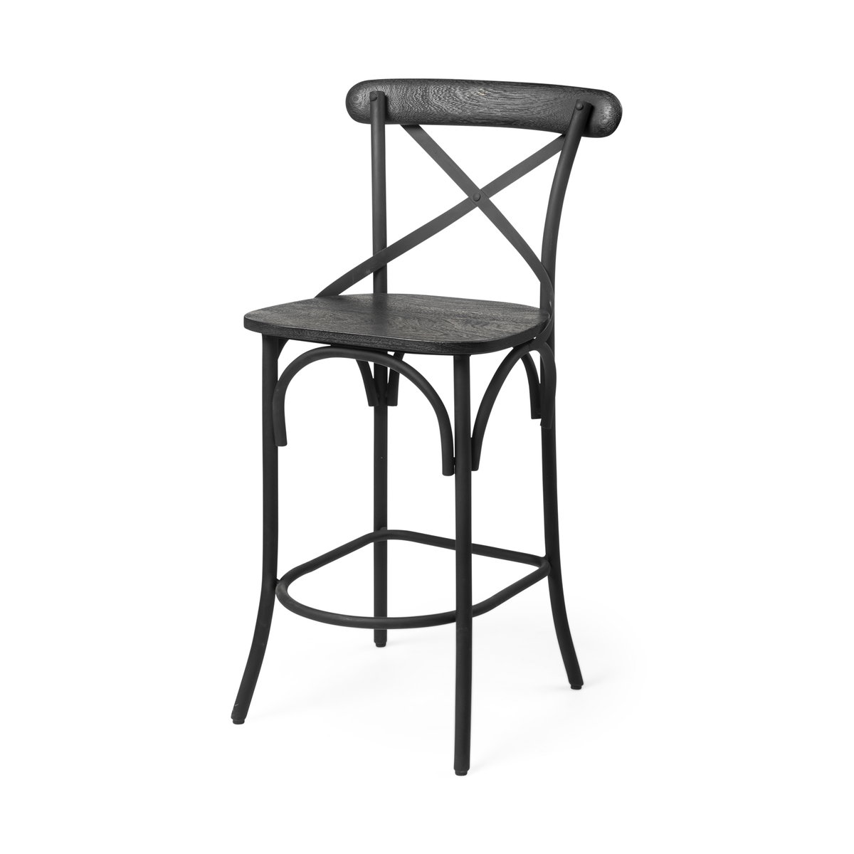 Etienne Low Back 26.25in Seat Counter Stool | Black Wood with Metal, Counter & Bar Stool by Mercana, 20.3" length x 22" width x 41.5" height View 1