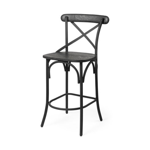 Etienne Low Back 26.25in Seat Counter Stool | Black Wood with Metal