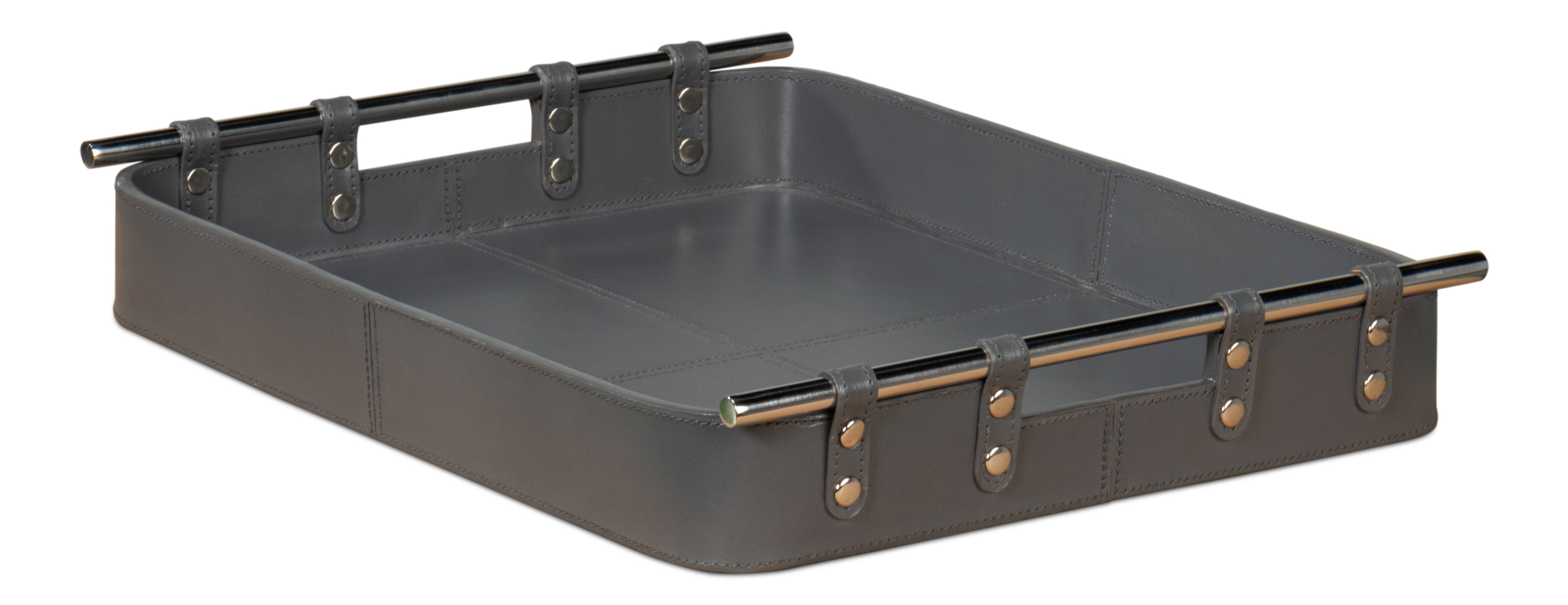Safari Leather Tray, Quiet Shade, Decor by Sarreid, 19" length x 15" width x 2" height View 9