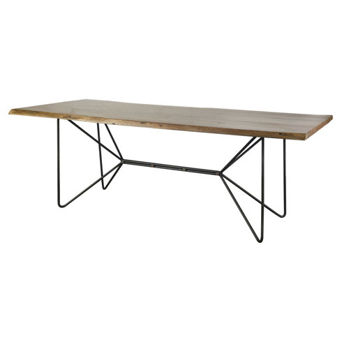 Papillion 84"L x 40"W Rectangular Dining Table | Modern | Natural Wood & Black Metal | Seats 8