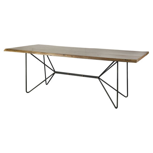 Papillion II 84.0L x 38.0W x 30.0H Rectangular Natural Wood Top with Black Iron Base Dining Table