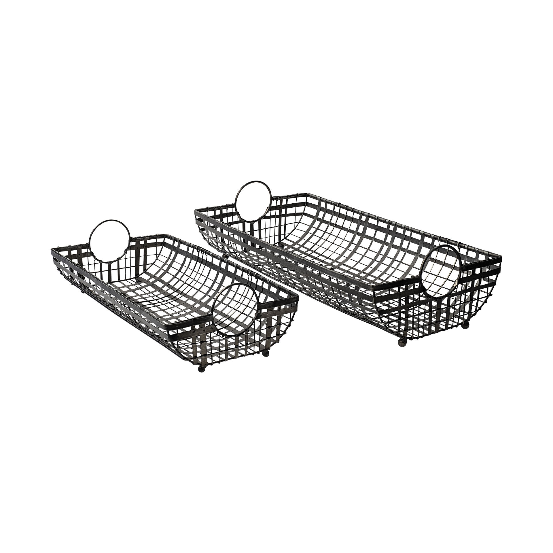 Kenneth (Set of 2) 24L x 12W Gray Metal Baskets, Bins & Basket by Mercana, 23.6" length x 11.8" width x 6.5" height View 1