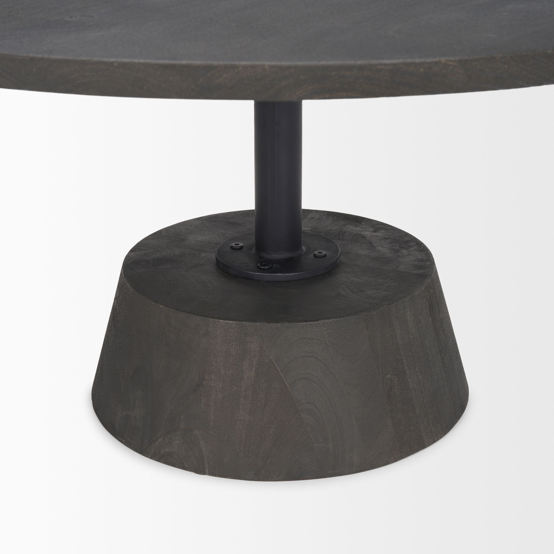 Maxwell 34L x 34W x 16H Dark Brown Wood with Black Metal Pedestal Base Round Coffee Table large image 