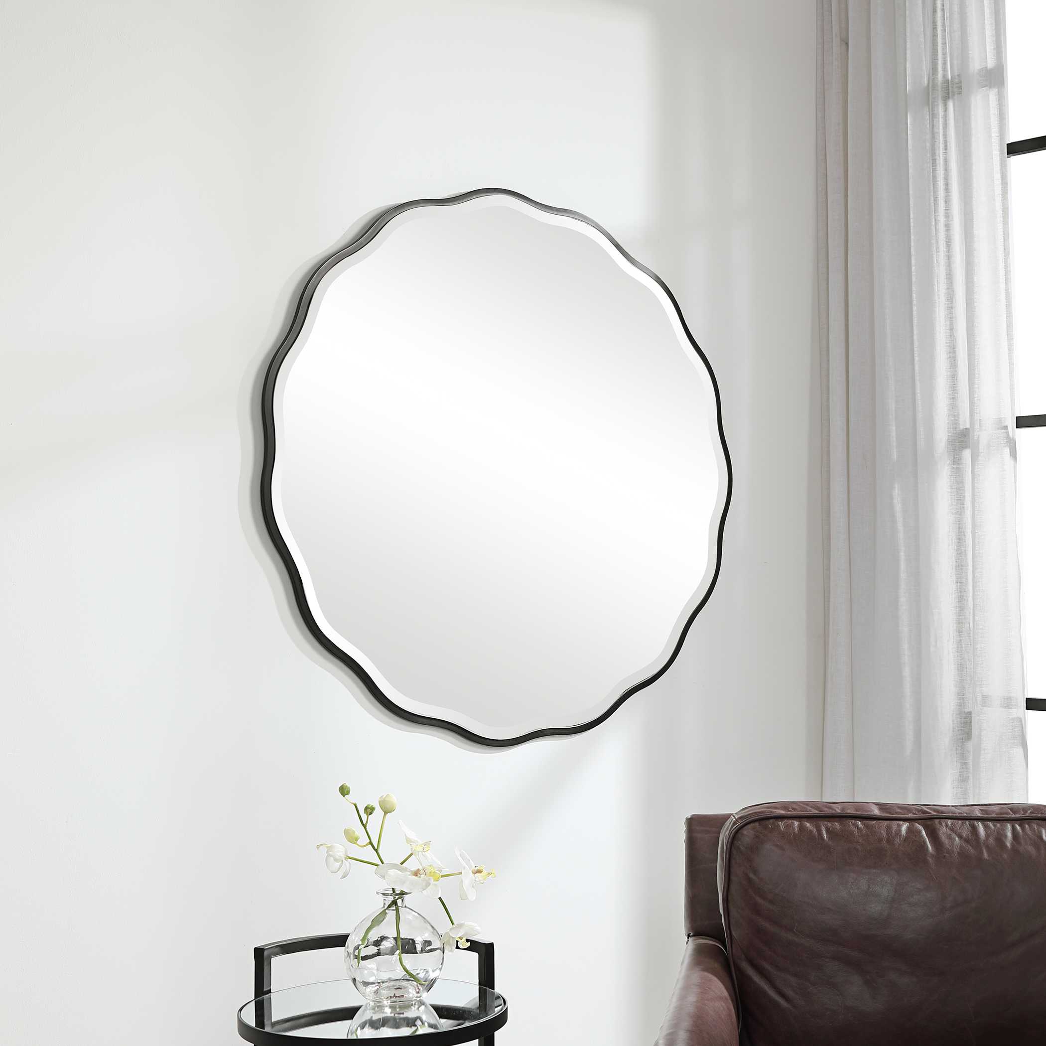 Aneta Black Round Mirror, by Uttermost, 42" width x 42" height x 0.5" depth View 4