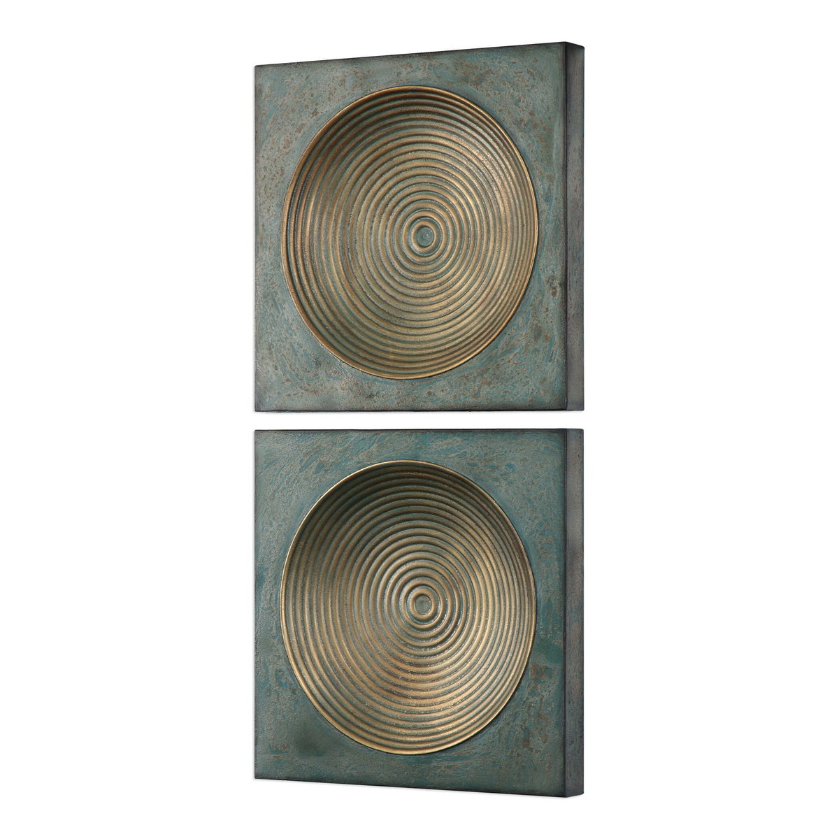 Sybil Antique Gold Squares Set/2, Sculptural Wall Art by Uttermost, 20" width x 20" height x 2.37" depth View 4