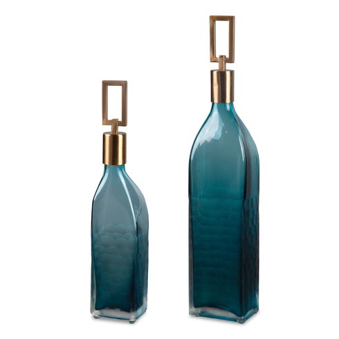 Annabella Teal Glass Bottles, S/2