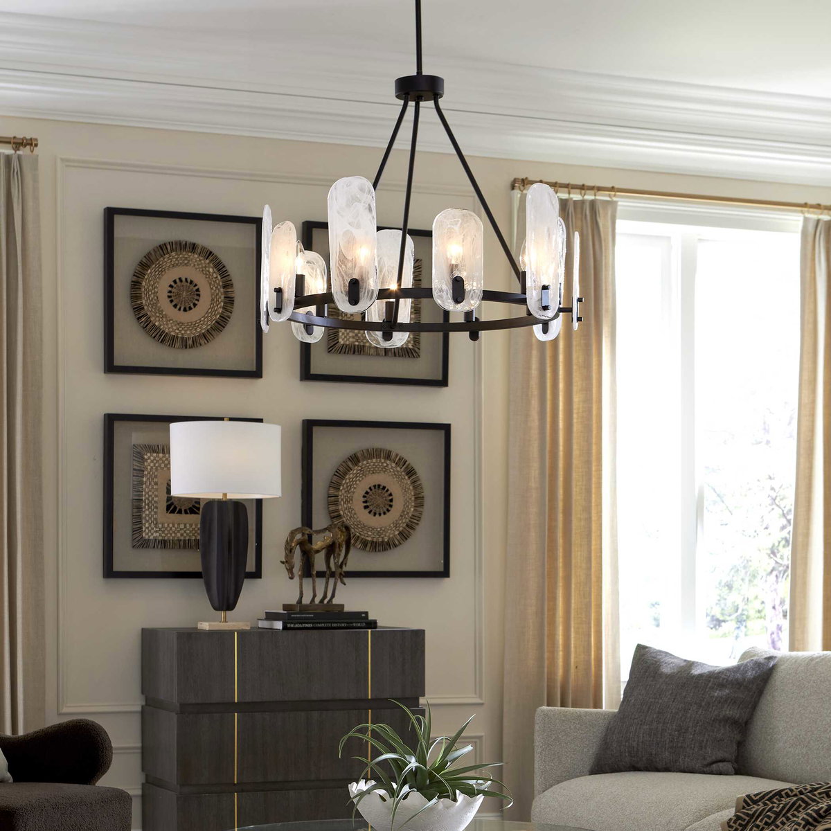 Ellipse 10 Light Dark Bronze Chandelier, by Uttermost, 28" width x 22.5" height x 28" diameter x 28" depth View 2
