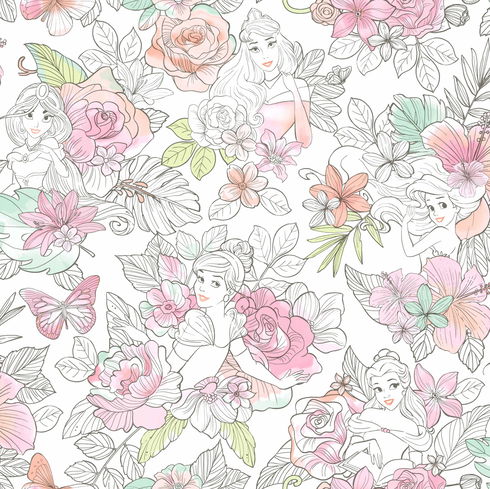 Disney Princess Royal Floral Coral Wallpaper