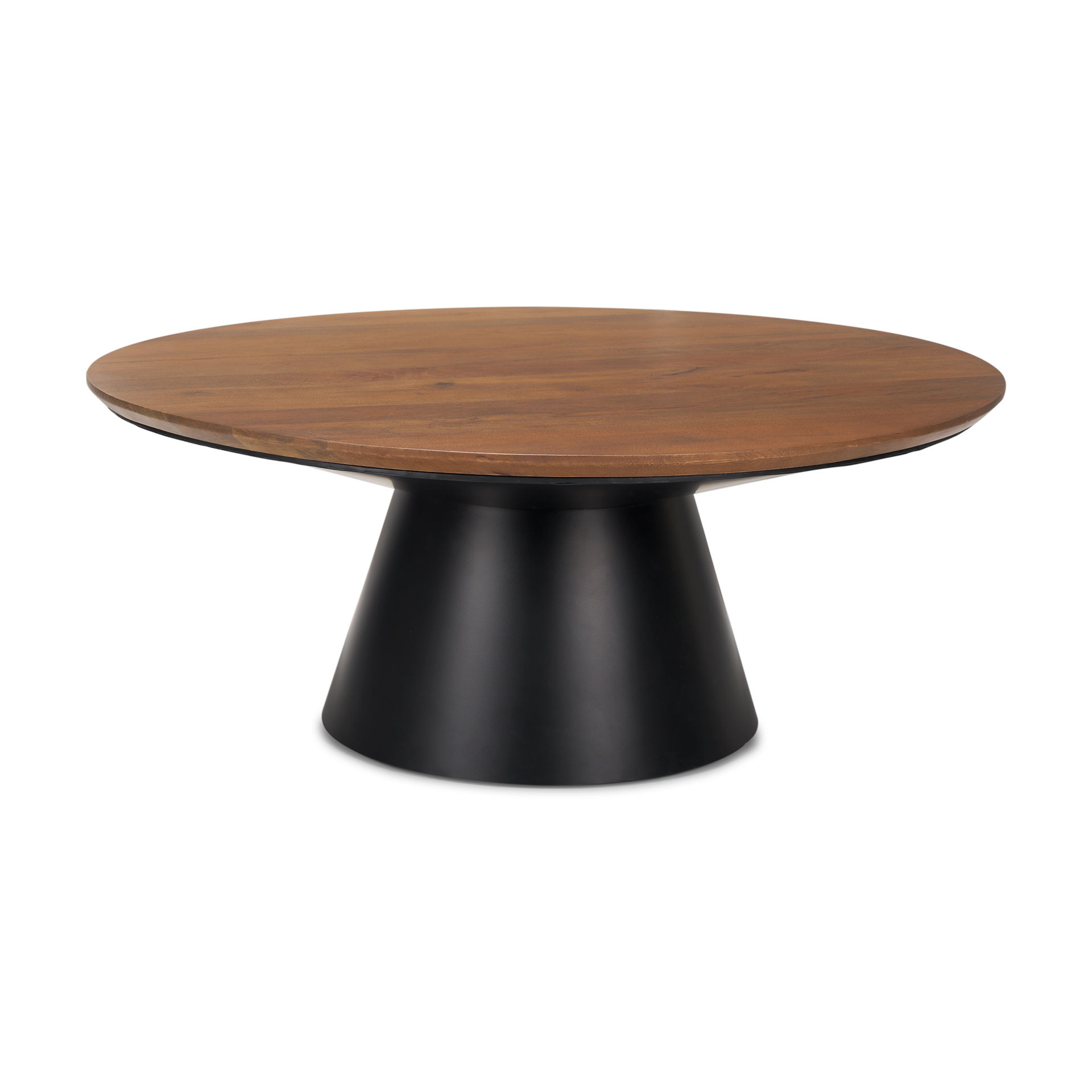 Mitchell 40.0L x 40.0W x 16.0H Black Metal Pedestal Base with Brown Wood Top Coffee Table large image 