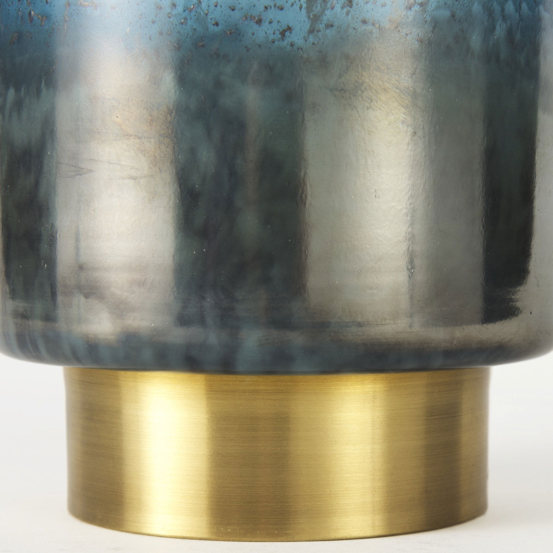 Caspian II Short Blue Glass Antiqued Brass Bottom Vase large image 