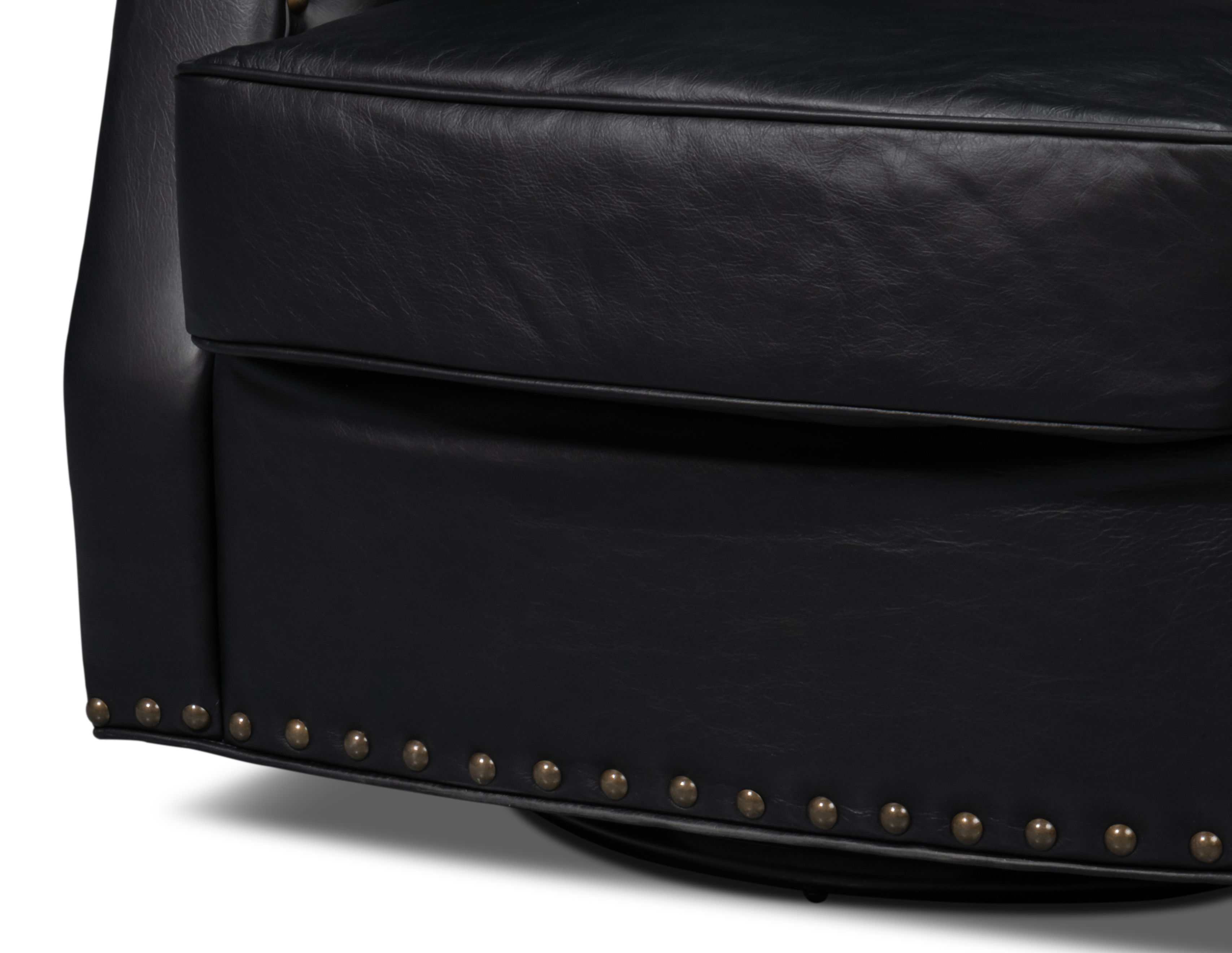 Taft Leather Swivel Chair, Onyx Black, Seating by Sarreid, 32" length x 30" width x 33" height View 7