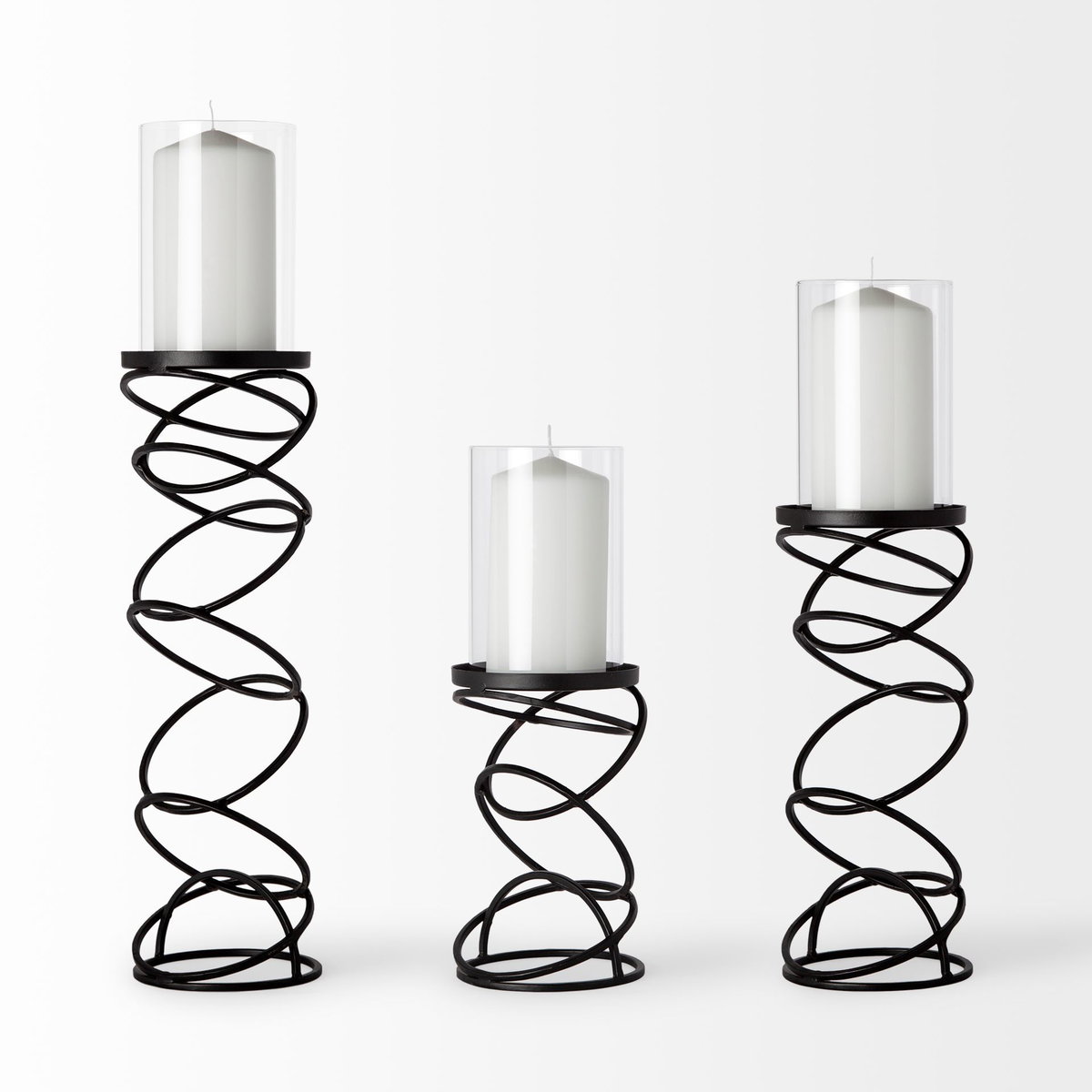 Omega I Small Black Metal Stacked Ring Table Candle Holder, Candles & Candle Holder by Mercana, 4.75" length x 4.75" width x 13.5" height View 3