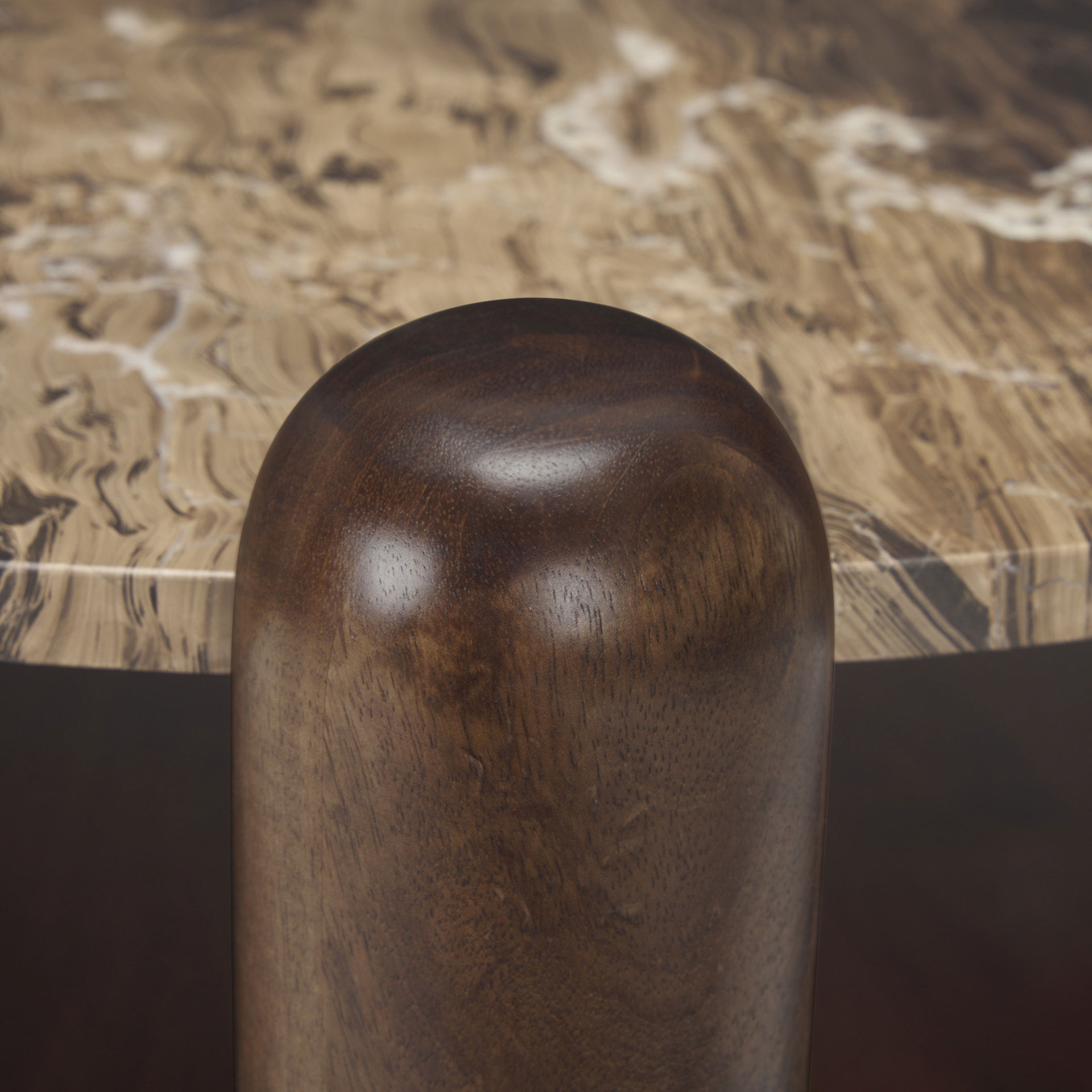 Jovia Brown Mango Wood with Cappuccino Marble Round Coffee Table, by Mercana, 36" length x 36" width x 16" height View 13