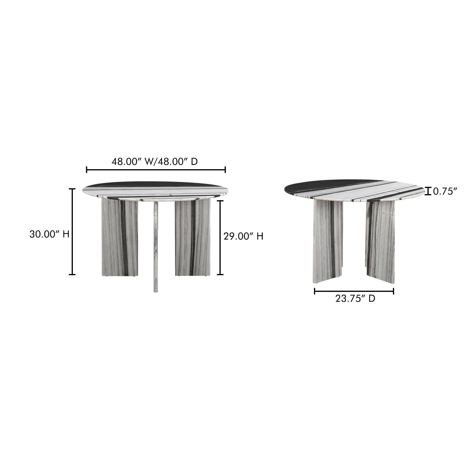 Celia Round Dining Table Panda Marble, by Moe's Home, 48" width x 30" height x 48" depth View 9