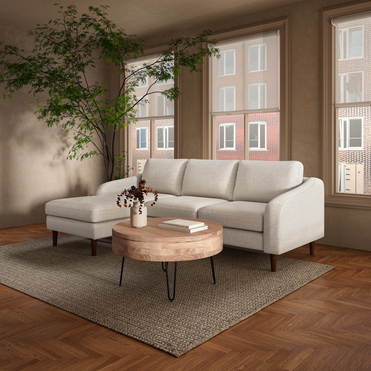 Privado Storage Coffee Table Natural, by Moe's Home, 31" width x 16" height x 31" depth View 13