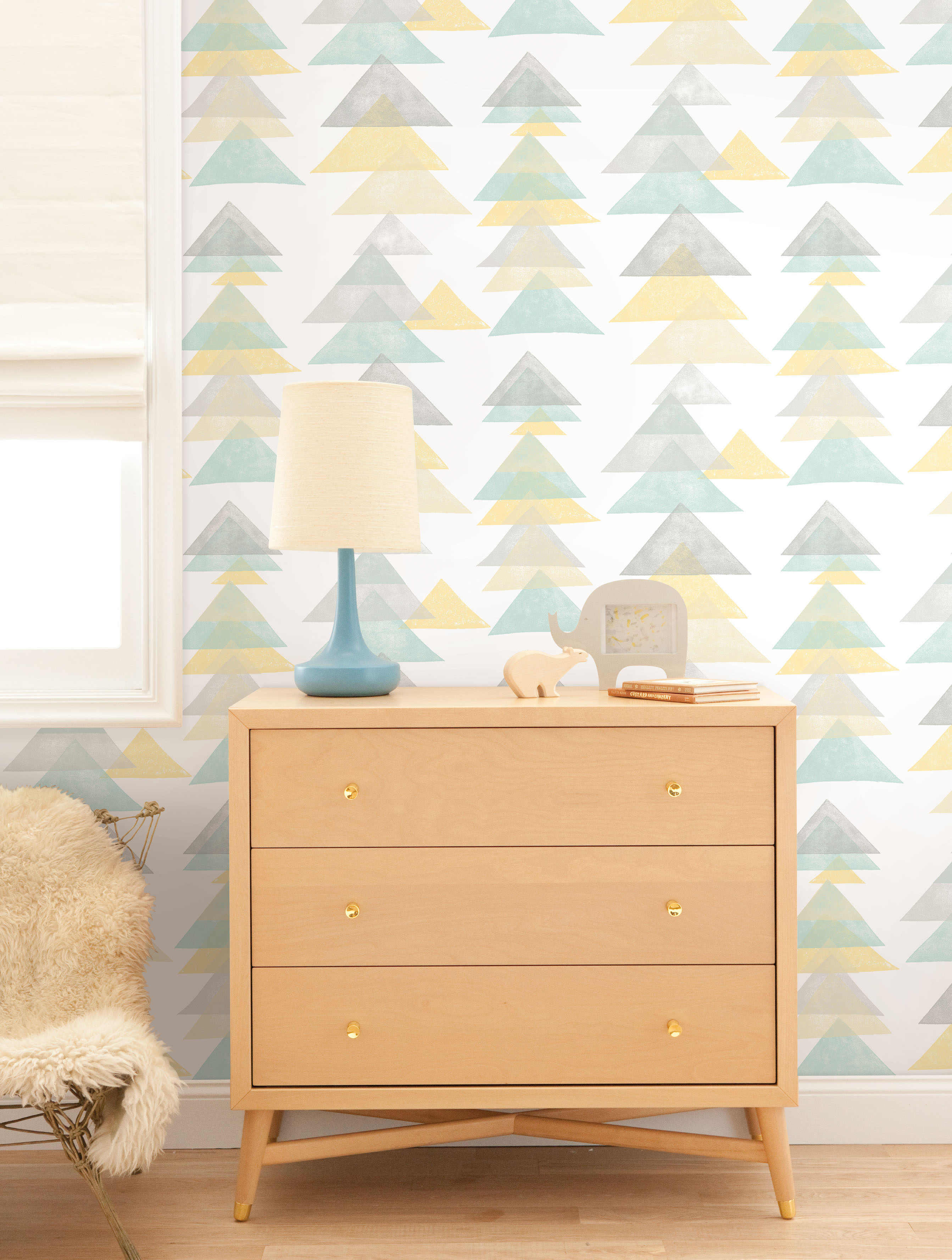 Triangles Aqua & Yellow Peel & Stick Wallpaper large image 