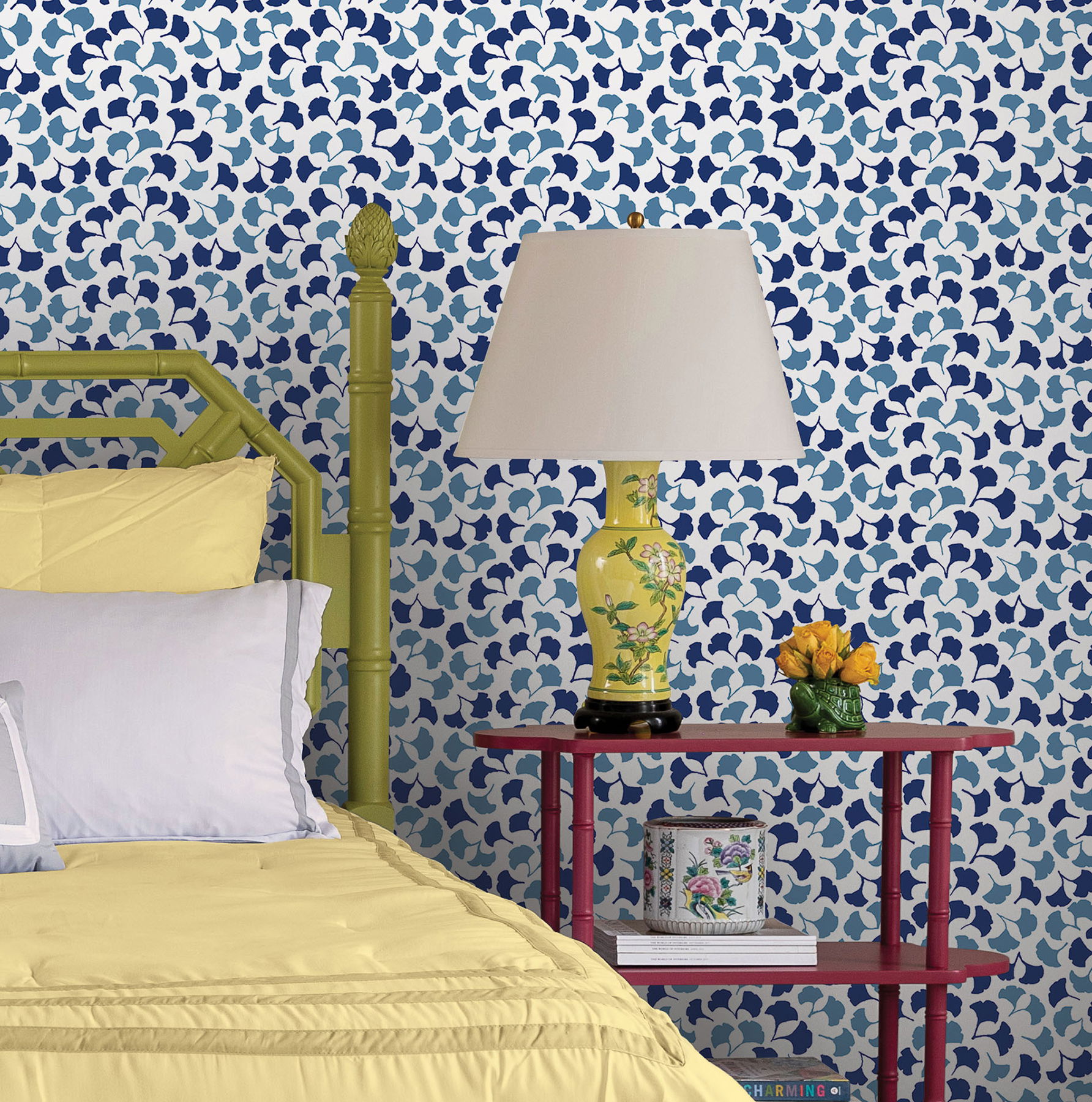 Forest Glade Navy Blue Peel & Stick Wallpaper large image 