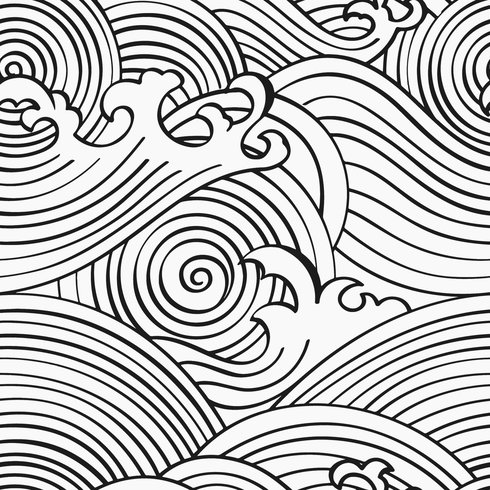 Asian Waves Black Peel & Stick Wallpaper