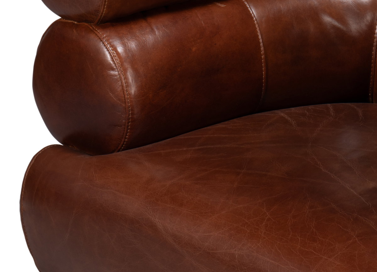 Rondo Leather Swivel Chair,Brown, Seating by Sarreid, 38" length x 31" width x 30" height View 6