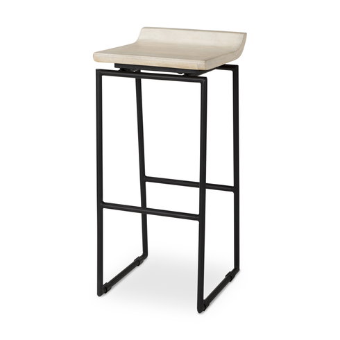Givens Backless 32in Seat Bar Stool | Natural Wood with Black Metal